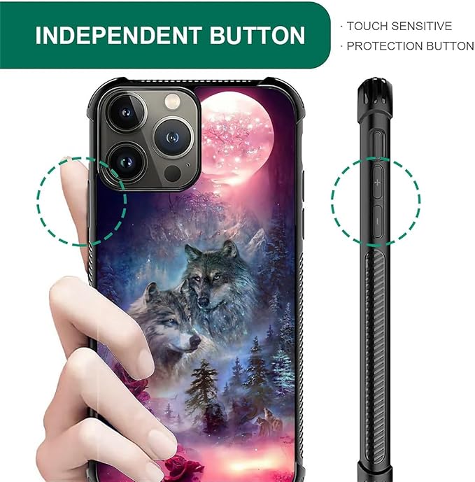 for iPhone 15 Pro Case, Star Two Wolfs Howling Pattern Graphic Design Girl Boy - Image 2