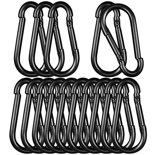 Black Carabiner, Heavy Duty Galvanized Steel Spring Snap Hook Carabiner Clips by High-PQ