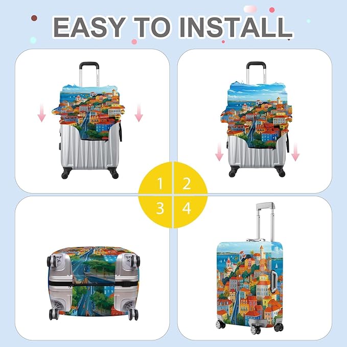 ANNA QUEEN Mediterranean Town Luggage Cover, Coastal City Suitcase Protector - Image 4