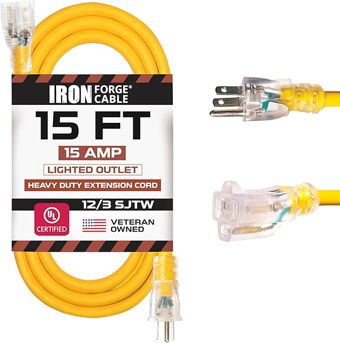 IRON FORGE CABLE 15 Foot Lighted Outdoor Extension Cord by IronForgeCable