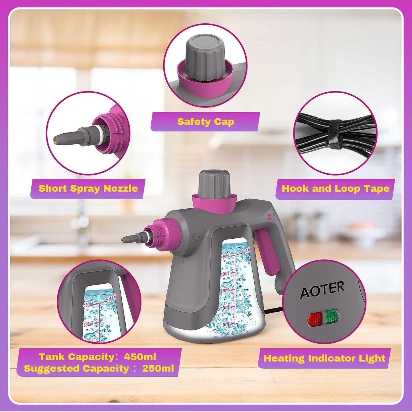 Pressurized Handheld Steam Cleaner, Portable Multi-Surface Cleaner for Home, Multipurpose Steam Cleaner for Tile, Grout, Windows, Bathroom, with 12pcs Accessories (Grey)