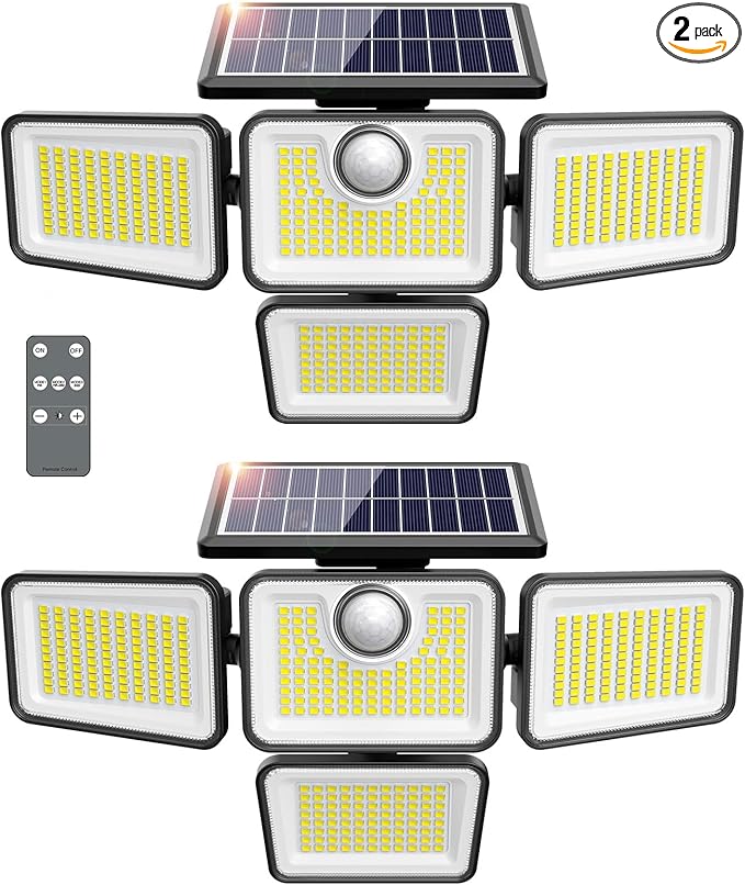4500LM Solar Lights Outdoor, 4 Adjustable Heads Motion Sensor Lights, 3 Modes by omibeeSolarlightsoutdoor