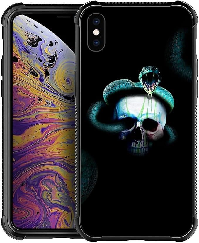 for iPhone Xs Max Case, Skeleton Winding Snake Pattern Graphic Design Girl Boy by FKBRCL4U