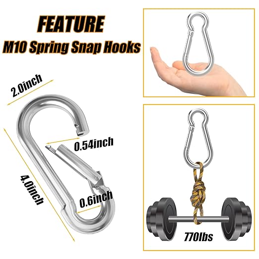 EPHECH 30PCS 4" Heavy Duty Spring Snap Hook, M10 3/8" Galvanized Steel - Image 2