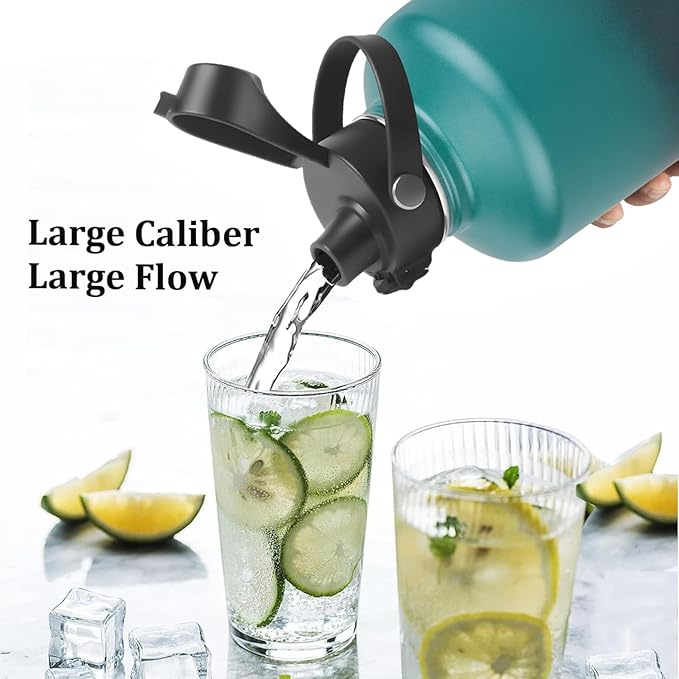 Water Bottle Insulated 32oz 40oz 64oz 128oz Straw Lid Spout Lid & 3 Lids - Image 8