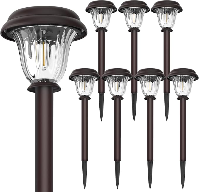 DERAYSION 8 Pack Solar Lights Outdoor, Stainless Steel Glass Solar Pathway - Image 8