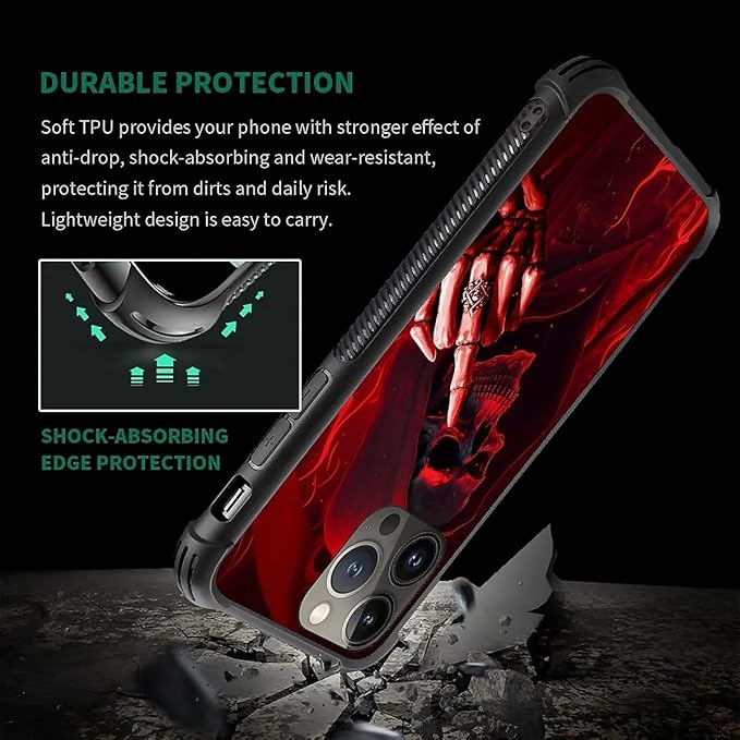for iPhone 12 Pro Max Case, Gestures Funny Skull Pattern Graphic Design Girl - Image 2