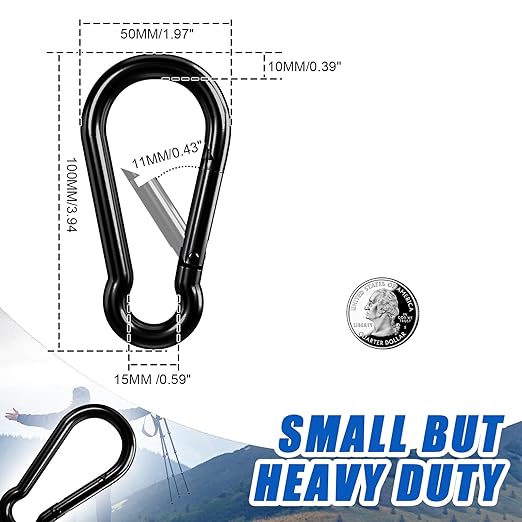 Large Carabiner Clip Hook, 4 inch 4 pcs Black Heavy Duty Spring Snap Hook Key - Image 3