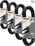 Woods Extension Cord | 15 Foot | Black | Pack of 4 by Woods