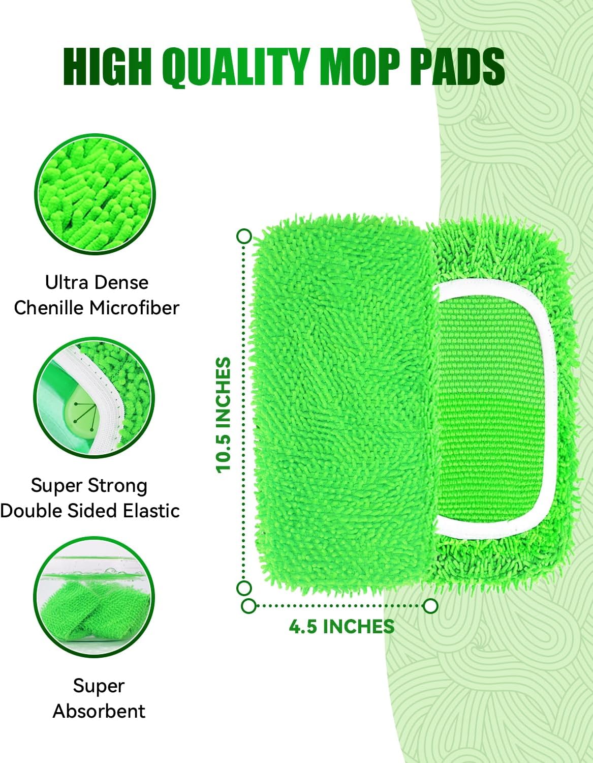 Reusable Microfiber Mop Pads Compatible with Swiffer Sweeper Mop, Wet Pads Refill, Chenille Dry Sweeping Cloths, Washable Wet Mopping Cloths & Dry Cloths for Hardwood Floor Cleaning, 4 Pack