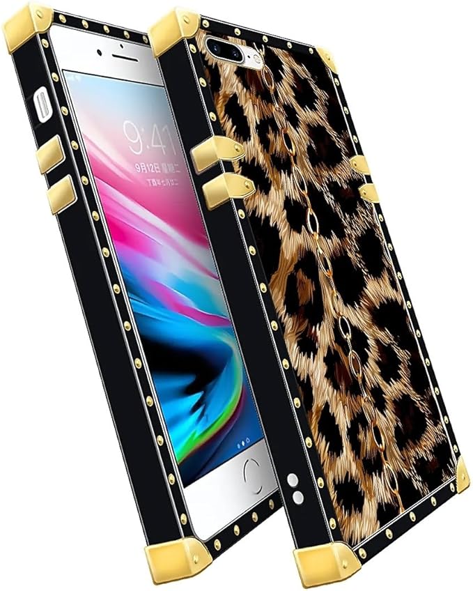 Compatible with iPhone 8 Plus 7 Plus Case, Seamless Gold Chain Leopard Luxury - Image 3