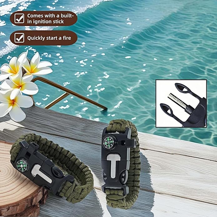 Chinshwehaw 5 in 1 Survival Bracelet-Fire Starter, Loud Whistle, Paracord Rope - Image 6