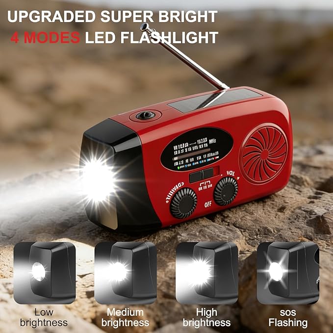 18500mWh Weather Emergency Radio, Portable Solar AM/FM/NOAA Hand Crank Radio - Image 4