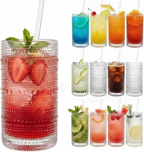 12-Piece Hobnail Drinking Glasses Set, 12 oz Large Vintage Highball Glassware by Khen