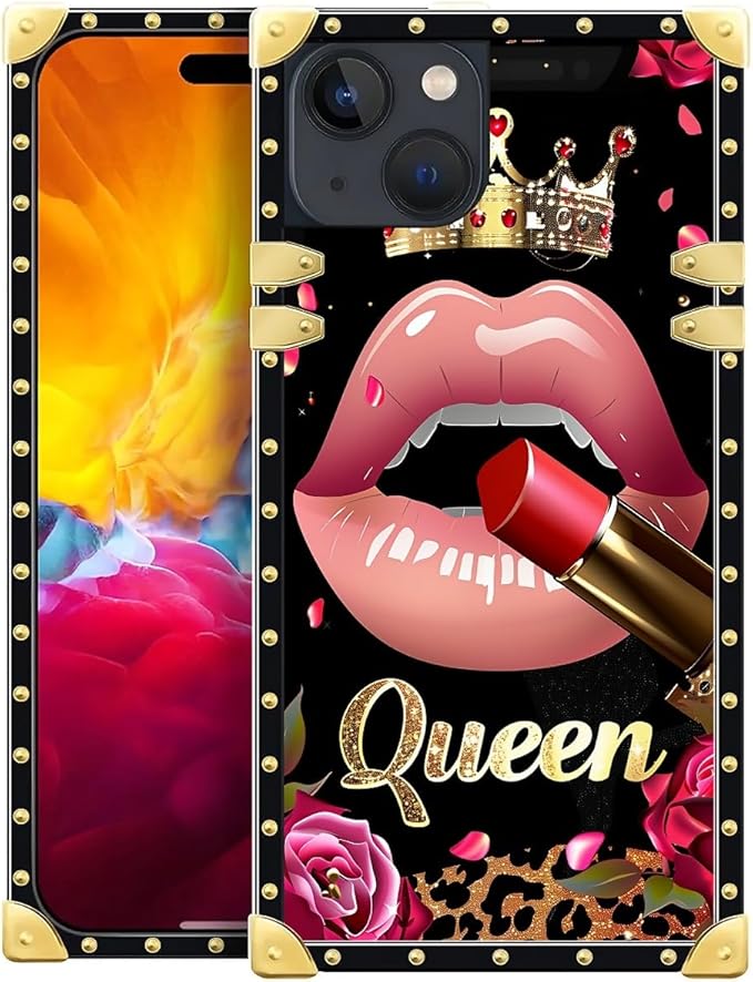 Compatible with iPhone 15 Case, Glitter Red Rose Queen Leopard Lipstick Luxury by Unknown