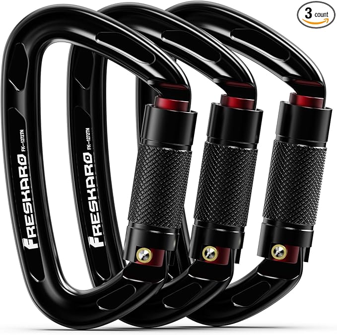 FresKaro UIAA Certified 25KN Auto Locking Climbing Carabiner Clips, Twist Lock by FresKaro