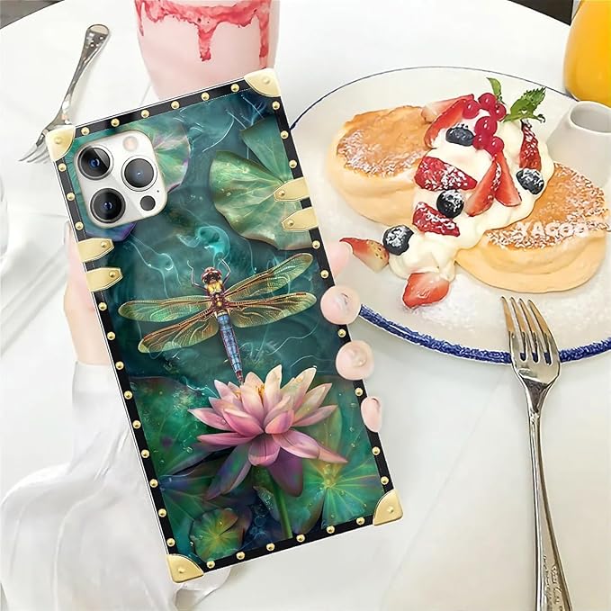 Compatible with iPhone 12 Pro Max Case, Colourful Dragonfly Pink Lily Pads - Image 5