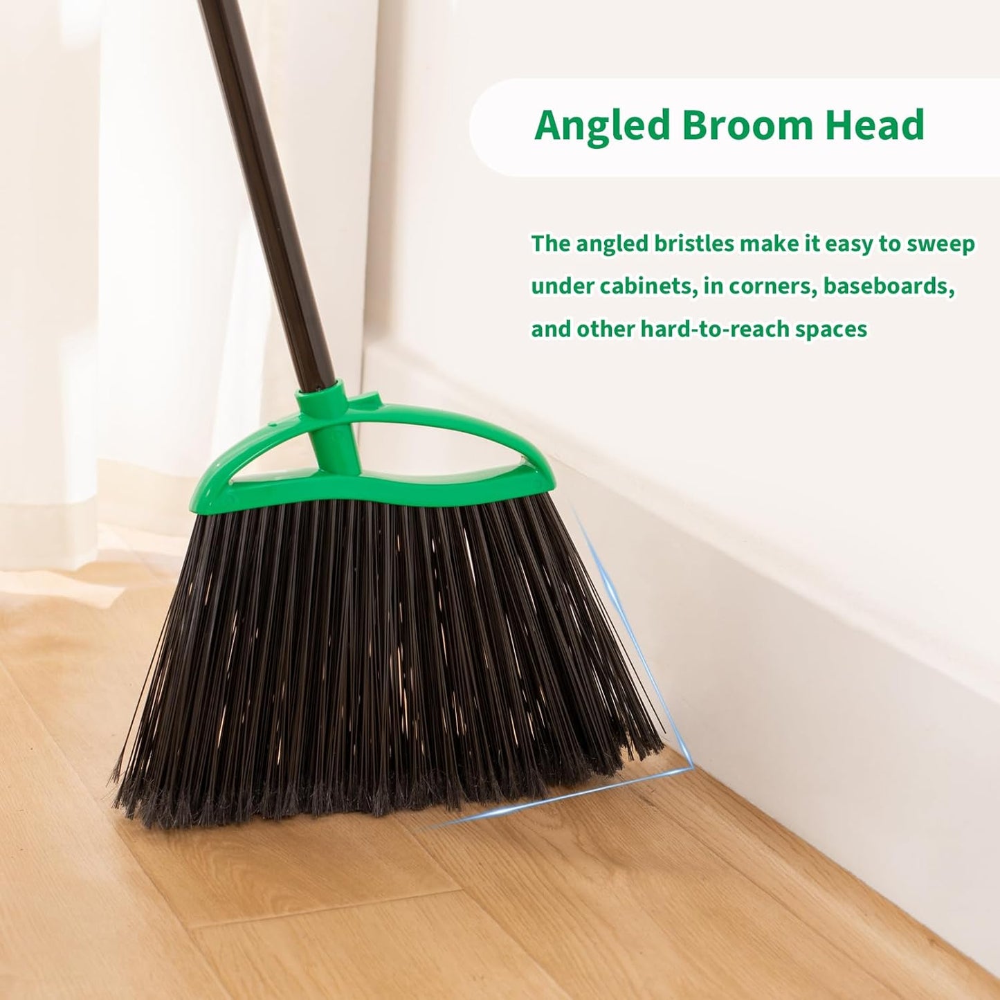 2 Pack Angle Broom, 55" Long Handle Heavy-Duty Indoor Outdoor Brooms, Household Commercial Floor Cleaning, for Sweeping Home, Kitchen, Office, Lobby, Deck, Garage, Patio, Shop (Green)