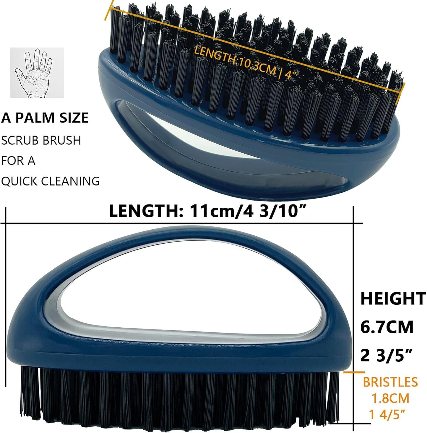 Small Scrub Brush with Nylon Bristles - Heavy Duty Cleaning Brush for Bathroom, Kitchen, Grout, Tiles - Non-Slip Teardrop Handle & Hangable Design - Deep Blue