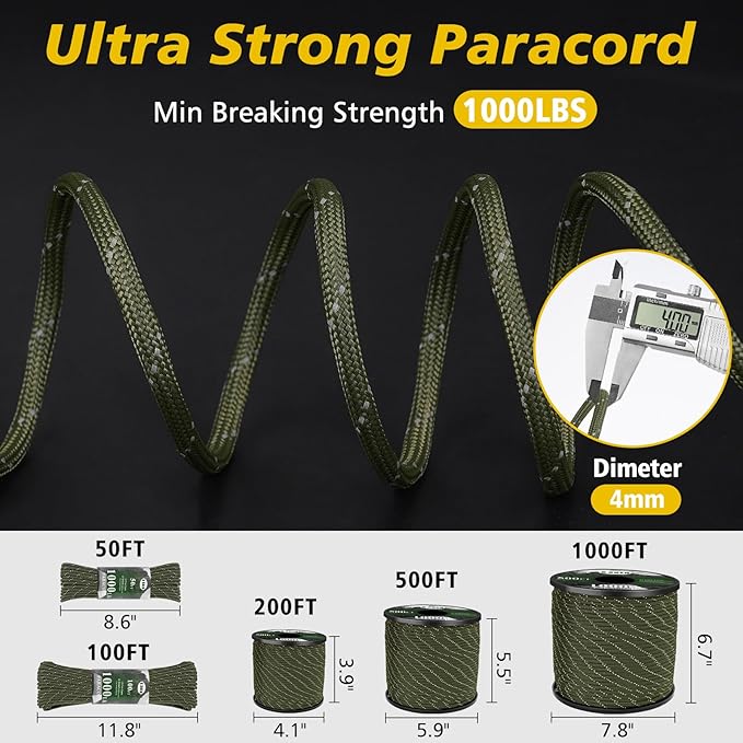 X XBEN Paracord Reflective 1000lb, 50/100/200/500/1000ft 4mm, 13 Strand - Image 4