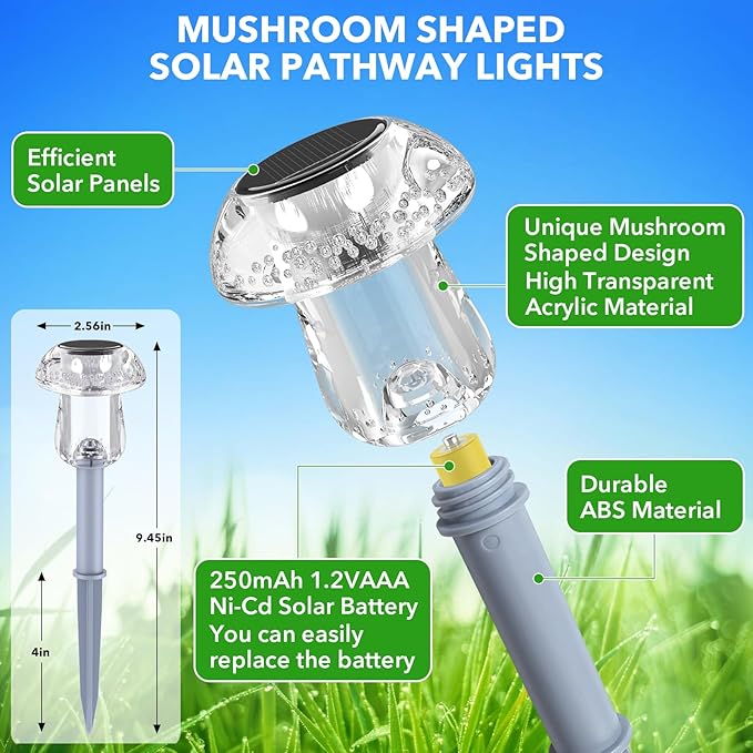 Solar Lights Outdoor, 16 Pack Mushroom Lights Outside Waterproof, Solar Powered - Image 3