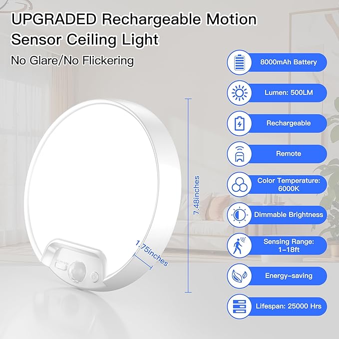 Homelist 2 Pack Upgraded Rechargeable Motion Sensor Ceiling Light, - Image 2