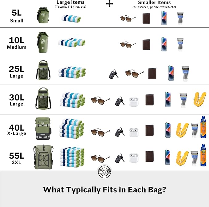STOVER 5/10/25/30/40/55L Waterproof Dry Bag- Roll-Top Backpack w/Phone Case- - Image 8