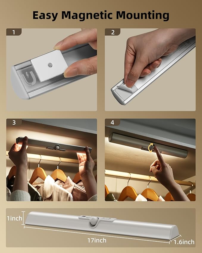 EZVALO 17-Inch Motion Sensor Closet Lights, 3600mAh Rechargeable Battery LED - Image 7