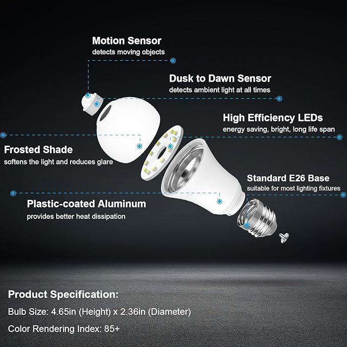 Motion Sensor Light Bulbs Dusk to Dawn 13W 100W Equivalent 1100lm Movement - Image 8