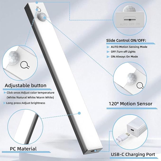 Under Cabinet Lighting 8 Inches Rechargeable Motion Sensor Light Indoor - Image 8