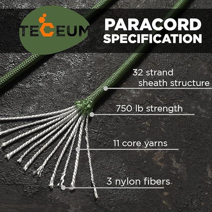 TECEUM 5/32" Paracord Rope 1000 – 1000ft / 200ft / 100ft / 50ft – Tactical - Image 2