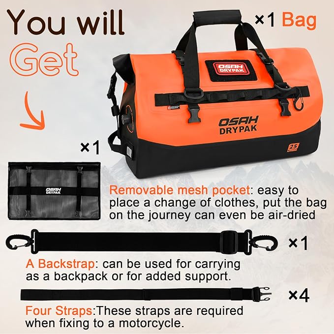 OSAH DRYPAK Waterproof Duffel Bag 25L/40L/60L – Heavy-Duty Motorcycle Tail Bag - Image 8