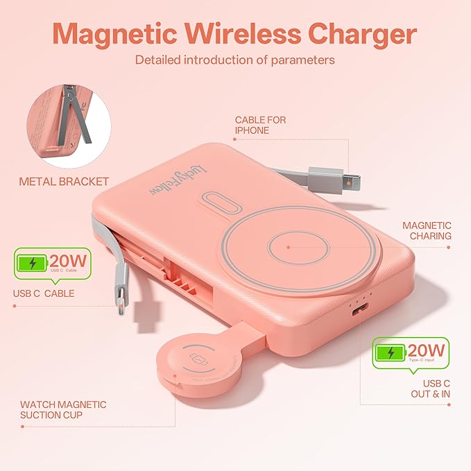 Magnetic Portable Charger Built-in Cables, 10000mAh Fast Charging Wireless - Image 6