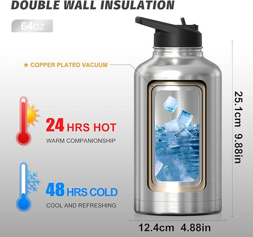 64oz Insulated Water Bottle, BPA Free&Leak Proof, Half Gallon Stainless Steel - Image 2