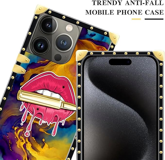 Compatible with iPhone 16 Pro Max Case, Cool Corlorful Lip Marble Luxury Golden - Image 4