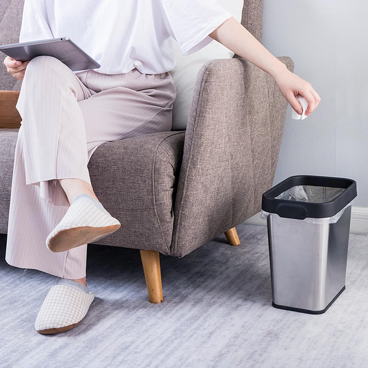 3 Pack Stainless Steel Trash Can 3 Gallon, Open Top Trash Can, 8" x 11" x 13", Rectangle Rubbish Bin, Slim and Narrow, No Lid Small Wastebasketfor Kitchen, Bathroom, Living Room, Office