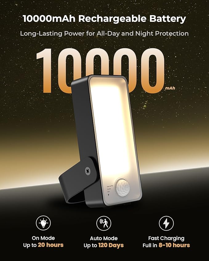 2 Pack Motion Sensor Outdoor Lights, 10000mAh Rechargeable Battery Operated - Image 3
