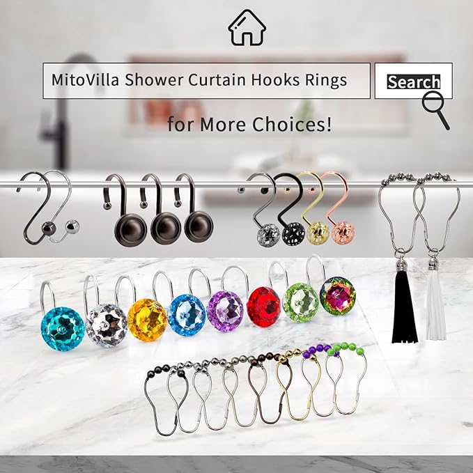 MitoVilla Teal Blue Shower Curtain Hooks Rings, Metal Shower Hooks - Image 7