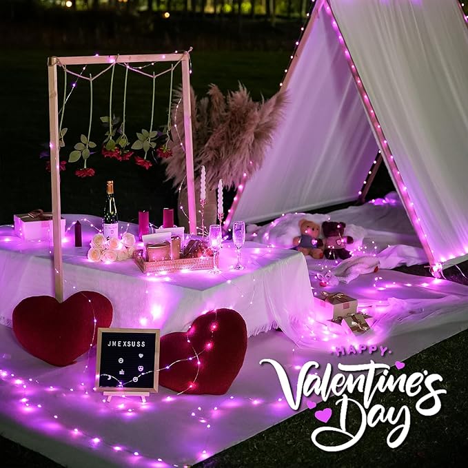 JMEXSUSS 4 Pack Pink Solar Lights, Each 33ft 100 LED Solar String Lights - Image 2