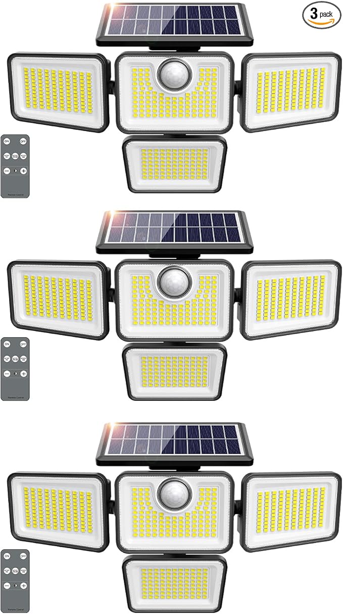 4500LM Solar Lights Outdoor, 4 Adjustable Heads Motion Sensor Lights, 3 Modes by omibeeSolarlightsoutdoor