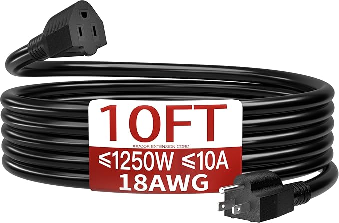 18/3 Indoor Extension Cord 10 FT, 3 Prong Power Cable, Suitable by Skrizcable