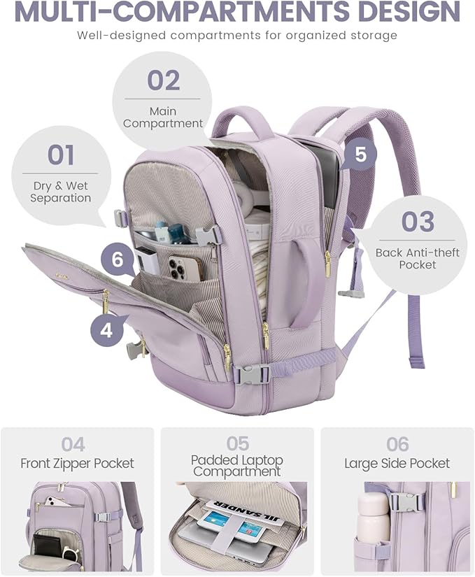 LOVEVOOK Travel Backpack For Women Flight Approved, 50L Large Carry On Backpack - Image 5