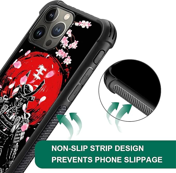 for iPhone 15 Pro Case, Sakura Japanese Samurai Pattern Graphic Design Girl Boy - Image 6