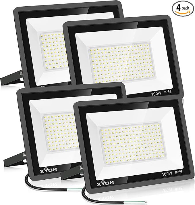 XYCN 4 Pack 100W LED Flood Light, IP66 Waterproof Outside Flood Light, 12500LM by XYCN