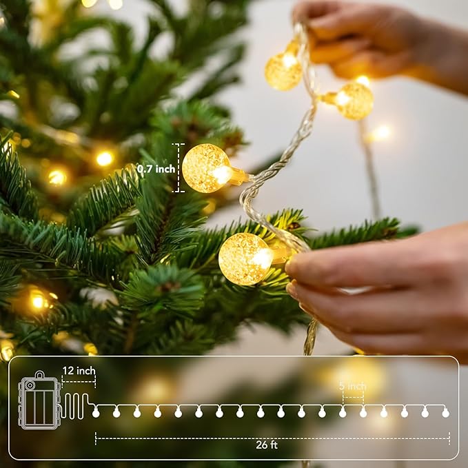 Metaku Globe String Lights Fairy Battery Operated 26ft 60LED - Image 5