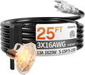 25 ft 16/3 awg 3 Outlet Extension Cord Splitter by Deeklify