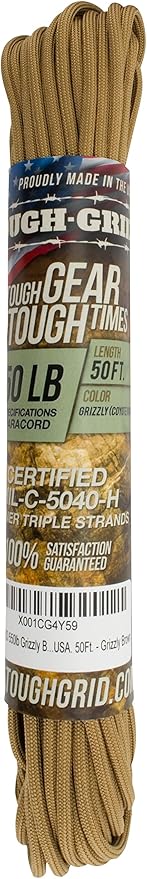 TOUGH-GRID 550 Paracord, Type III Mil-Spec Nylon Rope - 50 Ft Grizzly Brown - Image 3