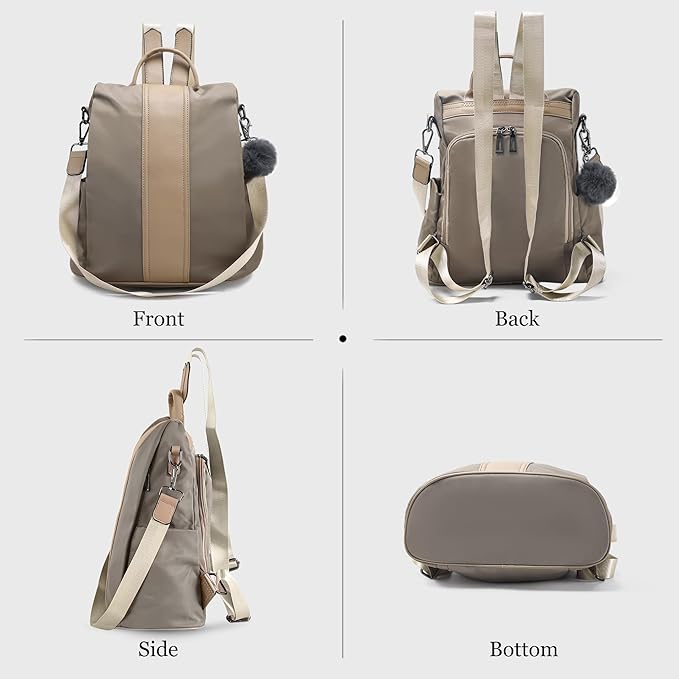 PINCNEL Women Khaki Medium Backpack Purse Waterproof Nylon Anti-theft Rucksack - Image 6