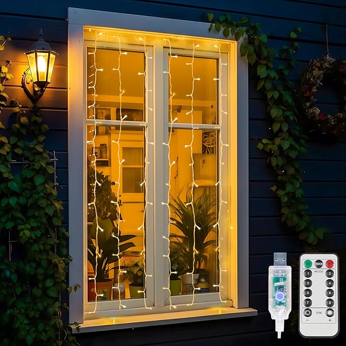 suddus Curtain Lights for Bedroom, 90 Led Hanging String Light Outdoor by SUDDUS