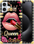 Compatible with iPhone 16 Plus Case, Glitter Red Rose Queen Leopard Lipstick by Unknown